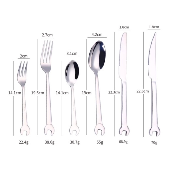 🍒 6PC SILVERWARE TOOLS WRENCH SPOON FORK KNIFE SET BUNDLE MEN GIFT DINNER GUY - Picture 6 of 9